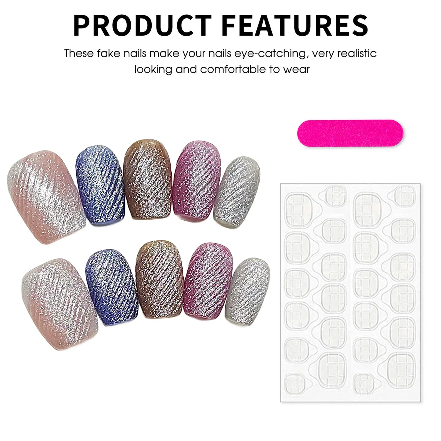 10pcs Velvet Cat Eyes Short Handmade Fake Nails Press On Nails With Gradient Shimmer Design Wearable Colorful Glitter False Nail Peaceful Pleasures Health and Wellness