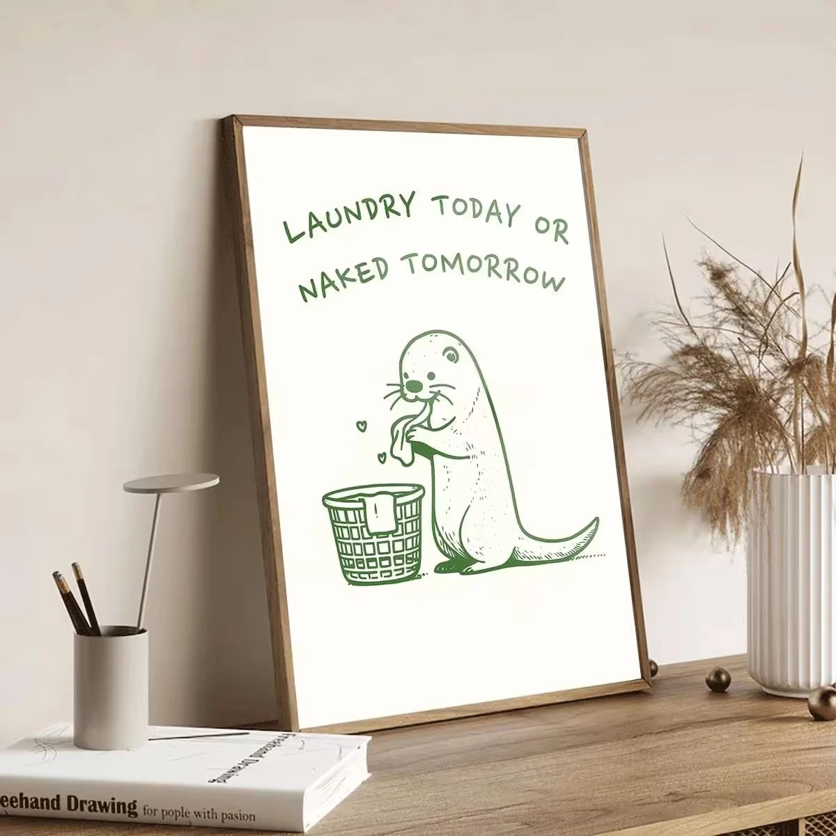 Moder Funny Otter Laundry Today Or Naked Tomorrow Wall Art Print Canvas Painting Poster Picture For Bathroom Home Decor Peaceful Pleasures Health and Wellness