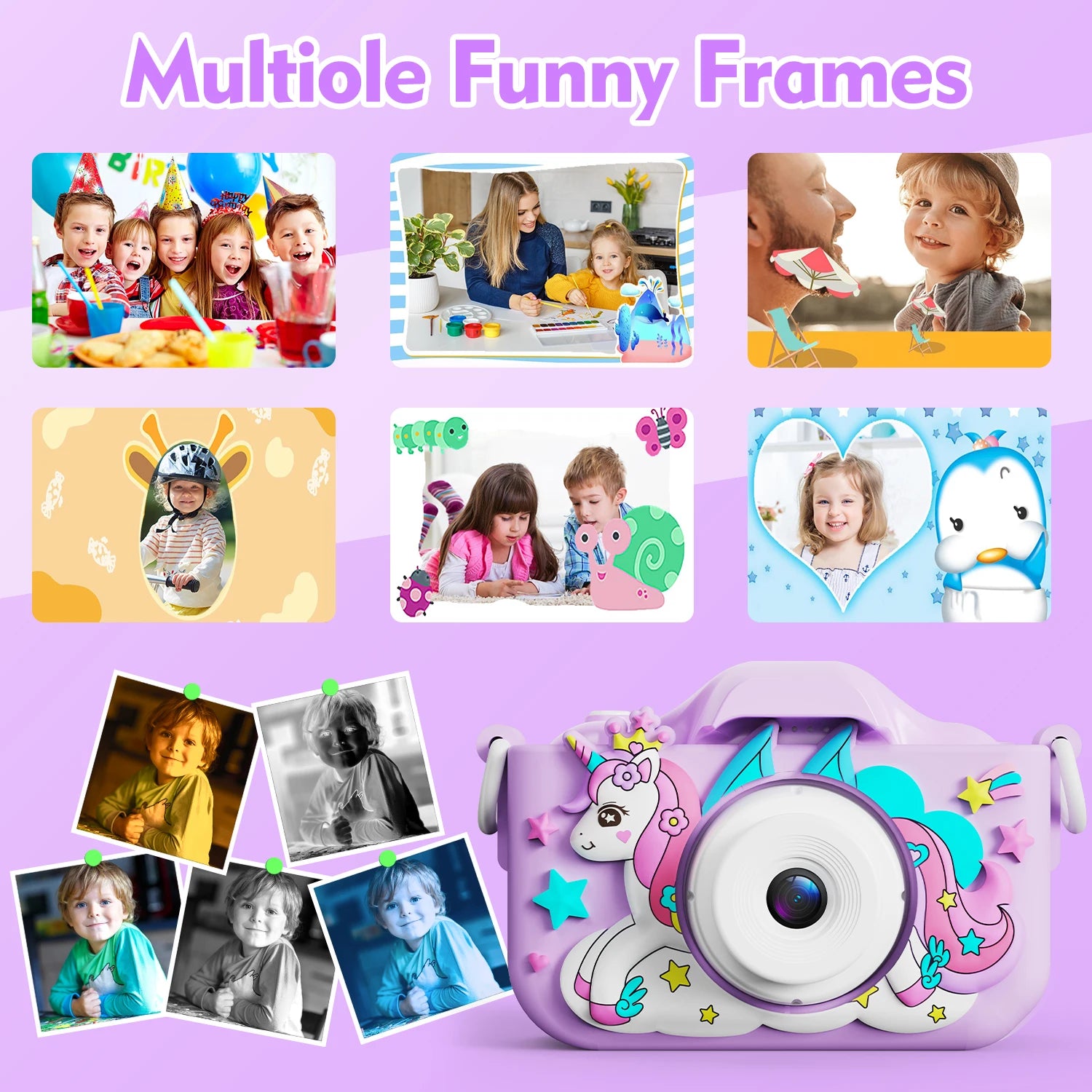 Kids Camera 1080P Video Mini Digital Camera Educational Toy Cameras With 32G Card Silicone Case for Girls Festival Birthday Gift Peaceful Pleasures Health and Wellness