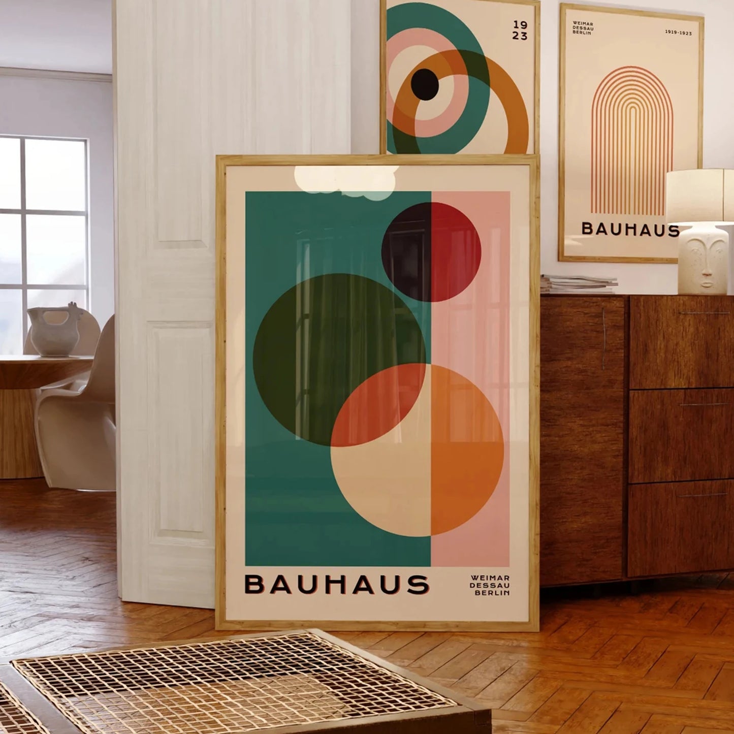 3-Piece Retro Bauhaus Geometric Canvas Wall Art Print Set