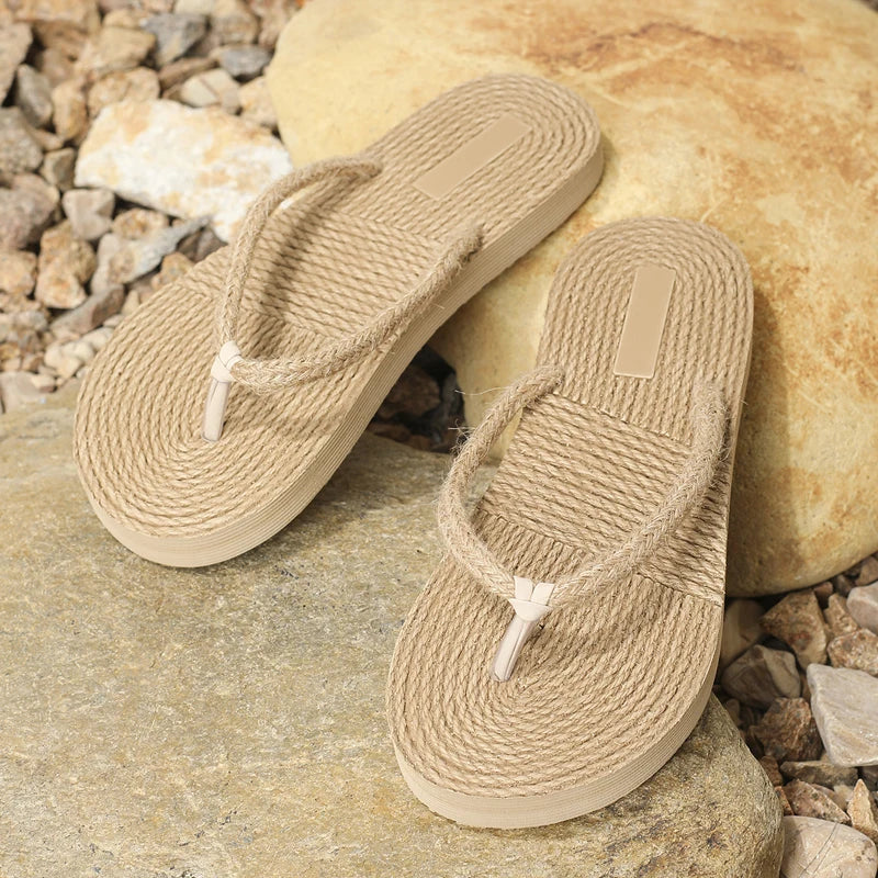 Women's Straw Flip Flops | Flat Slide Beach Sandals