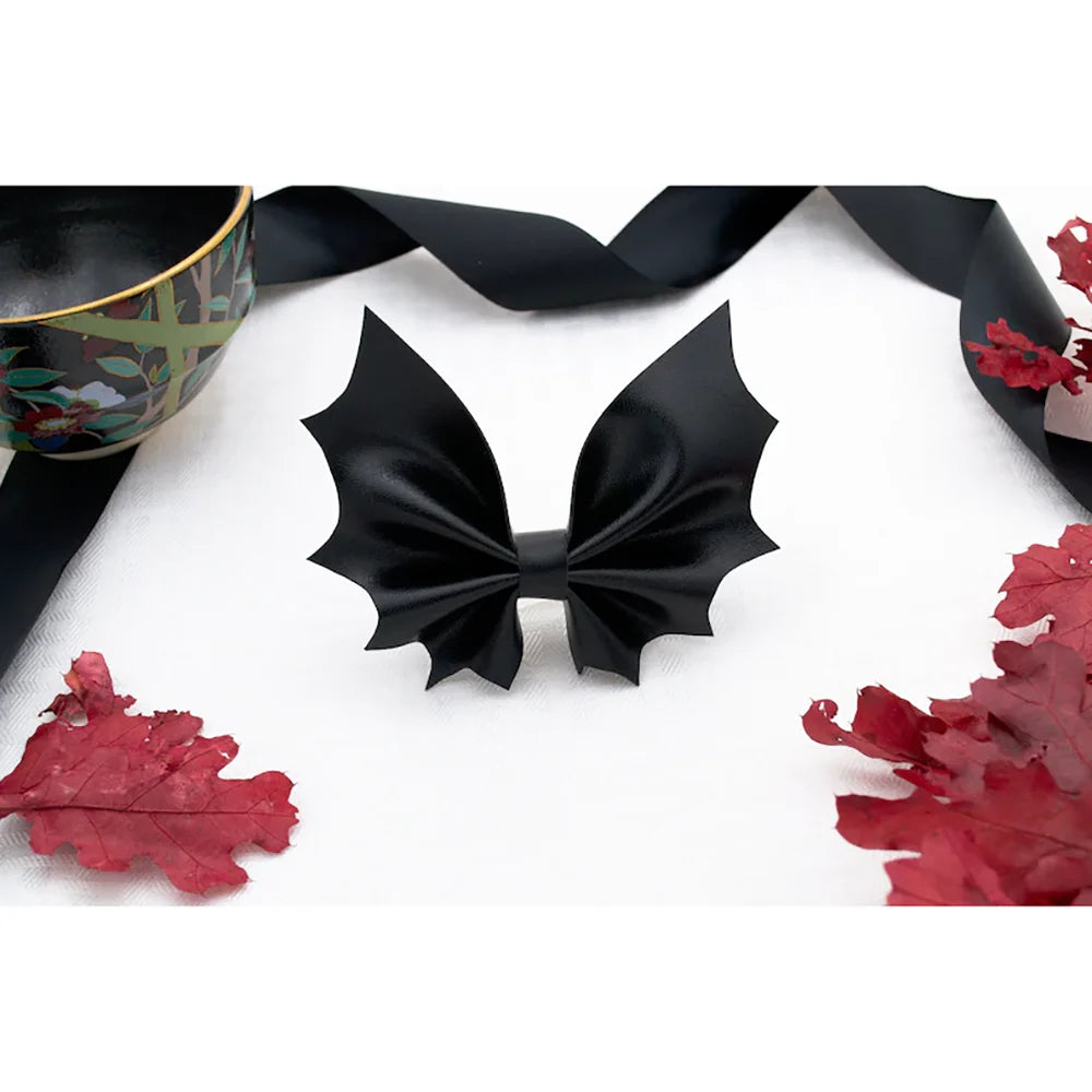 Leather Bat Bow Hair & Bag Charm | Gothic Halloween Accessory Hair & Bag Accessory Peaceful Pleasures Health and Wellness