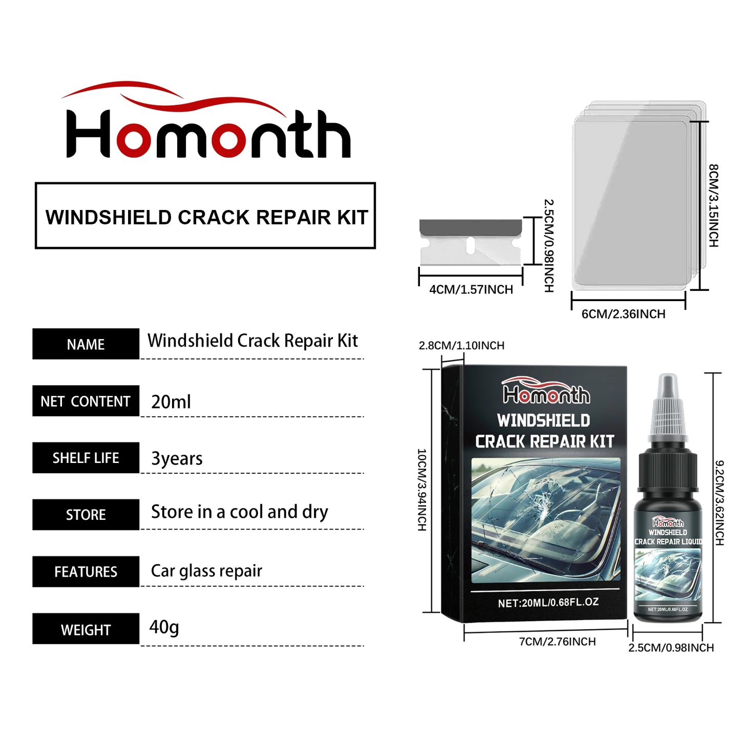 Windshield Glass Crack Repair Kit | Clear Adhesive 20ml