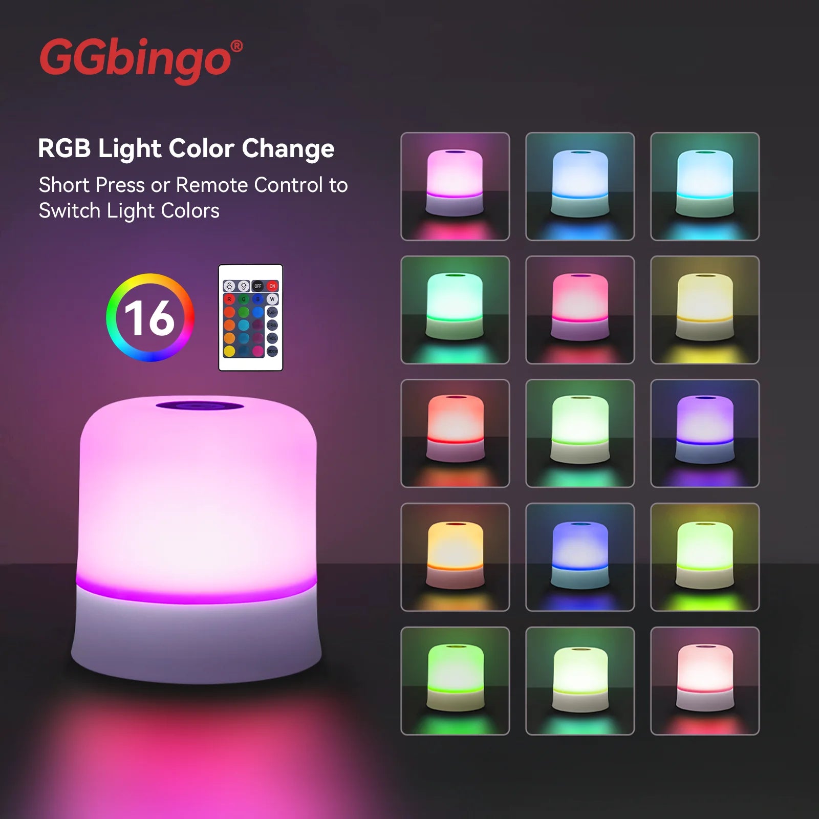 GGbingo Touch Night Light Rechargeable Remote Control Night Light RGB Dimmable Table Lamp Ambient Light for Bedroom Living Room Peaceful Pleasures Health and Wellness