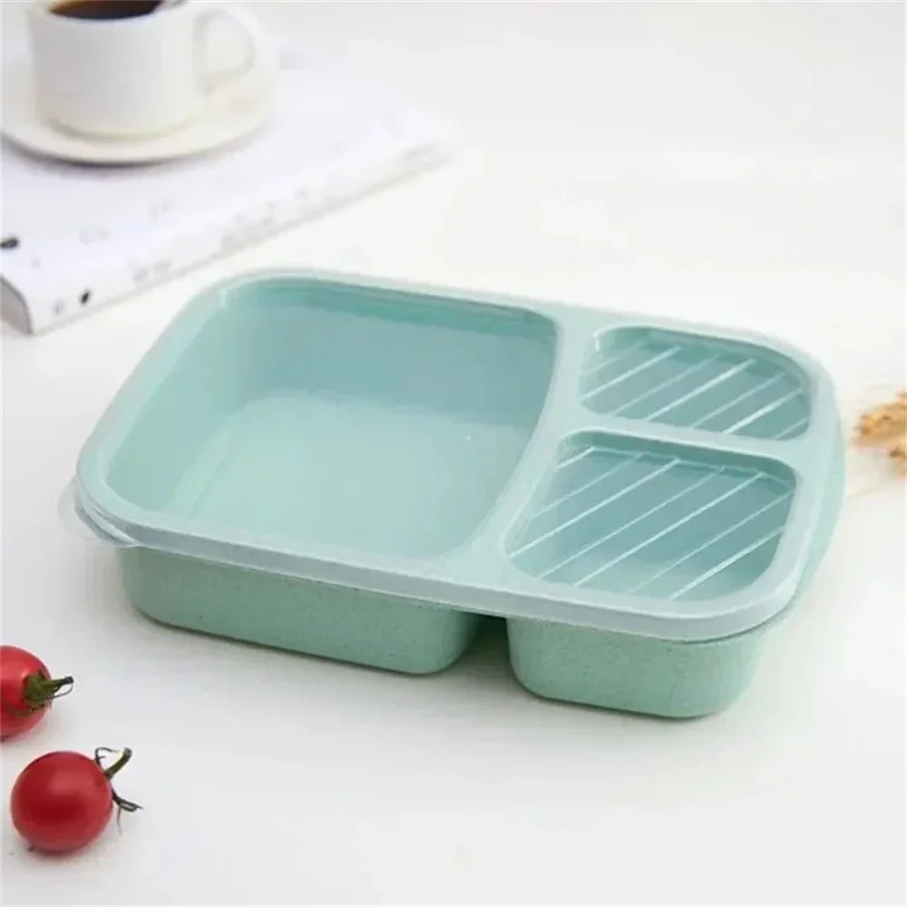 1/2pcs Bento Lunch Box Set 3 Compartment Food Storage Containers Wheat Straw Meal Prep Lunch Box Plastic Food Storage Containers Peaceful Pleasures Health and Wellness 1pc 3