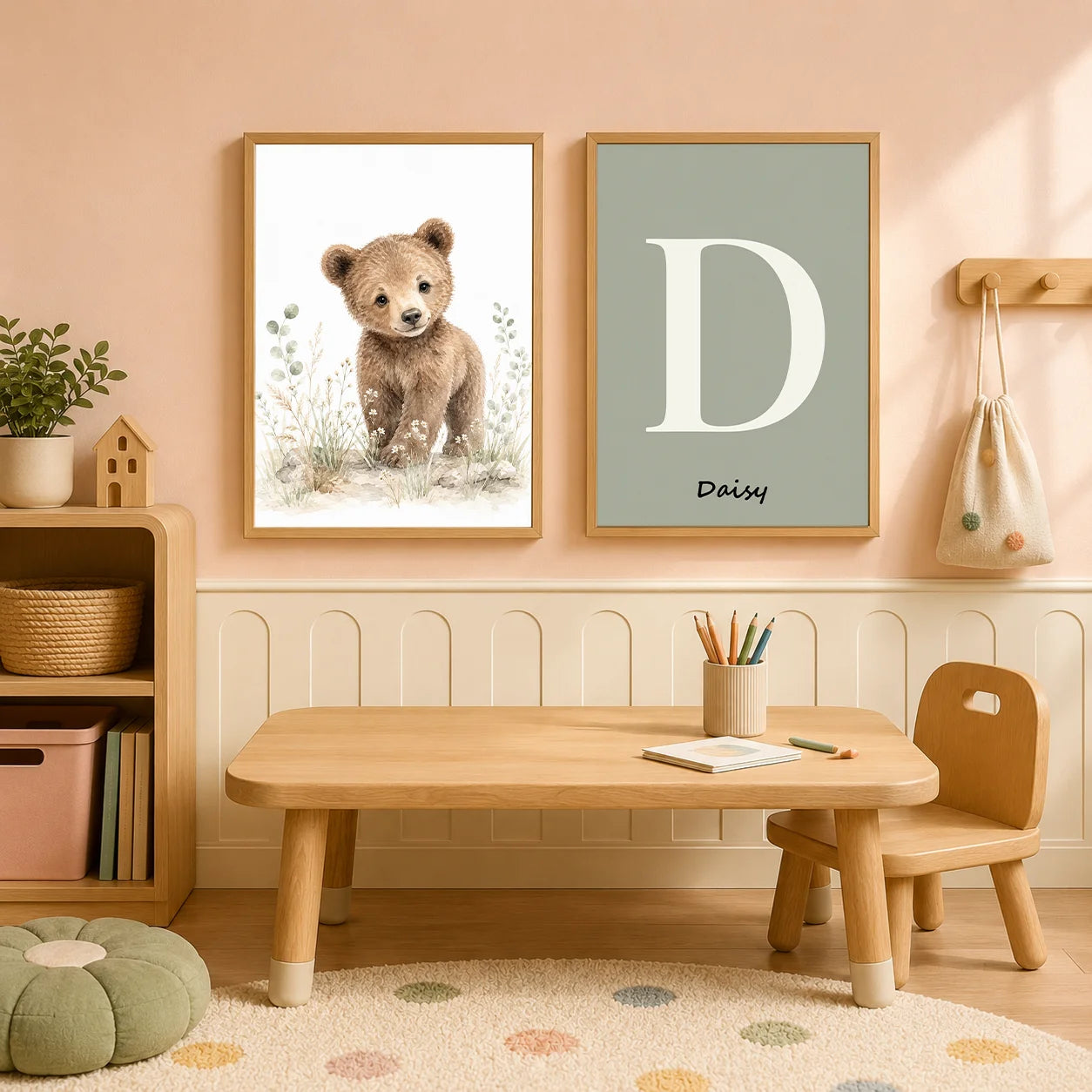 Personalized Letter Wall Art Cute Animal Canvas Painting Soft Nursery Poster Print Kids Room Wall Decor Peaceful Pleasures Health and Wellness