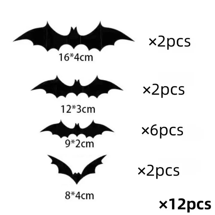 3D Halloween Bat Wall Stickers – Removable Decals 12–72 PCS