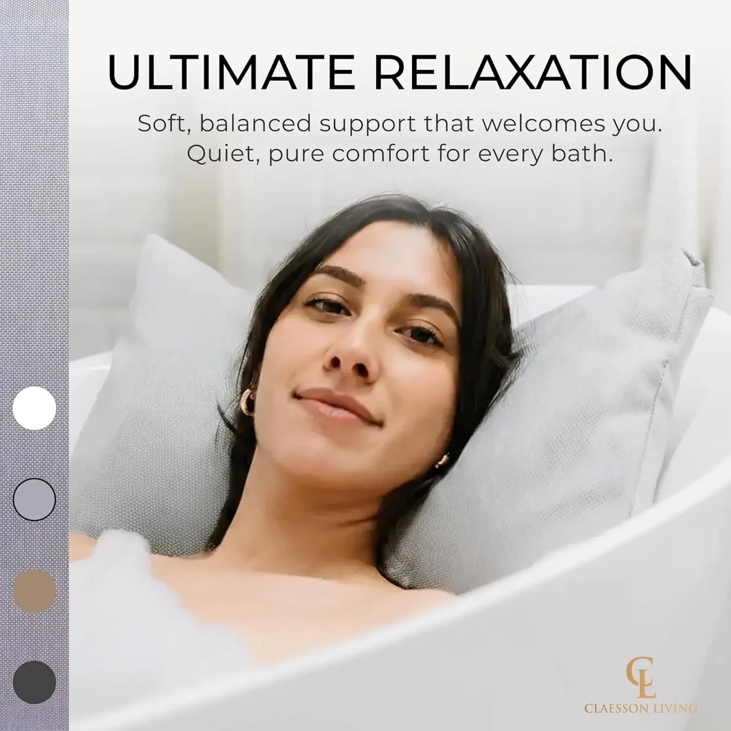 Thick Comfortable Bathtub Pillow for Head Neck Back Support, Washable Quick-Drying Light Gray Peaceful Pleasures Health and Wellness