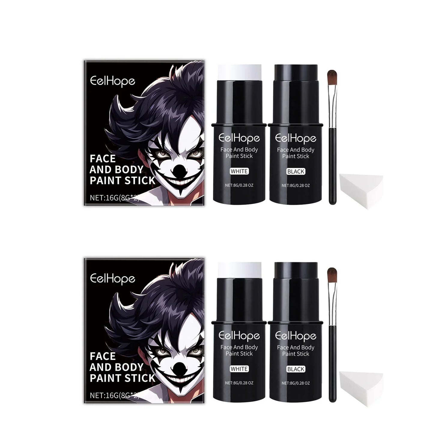 Black & White Face Body Paint Kit – Halloween & Cosplay Set