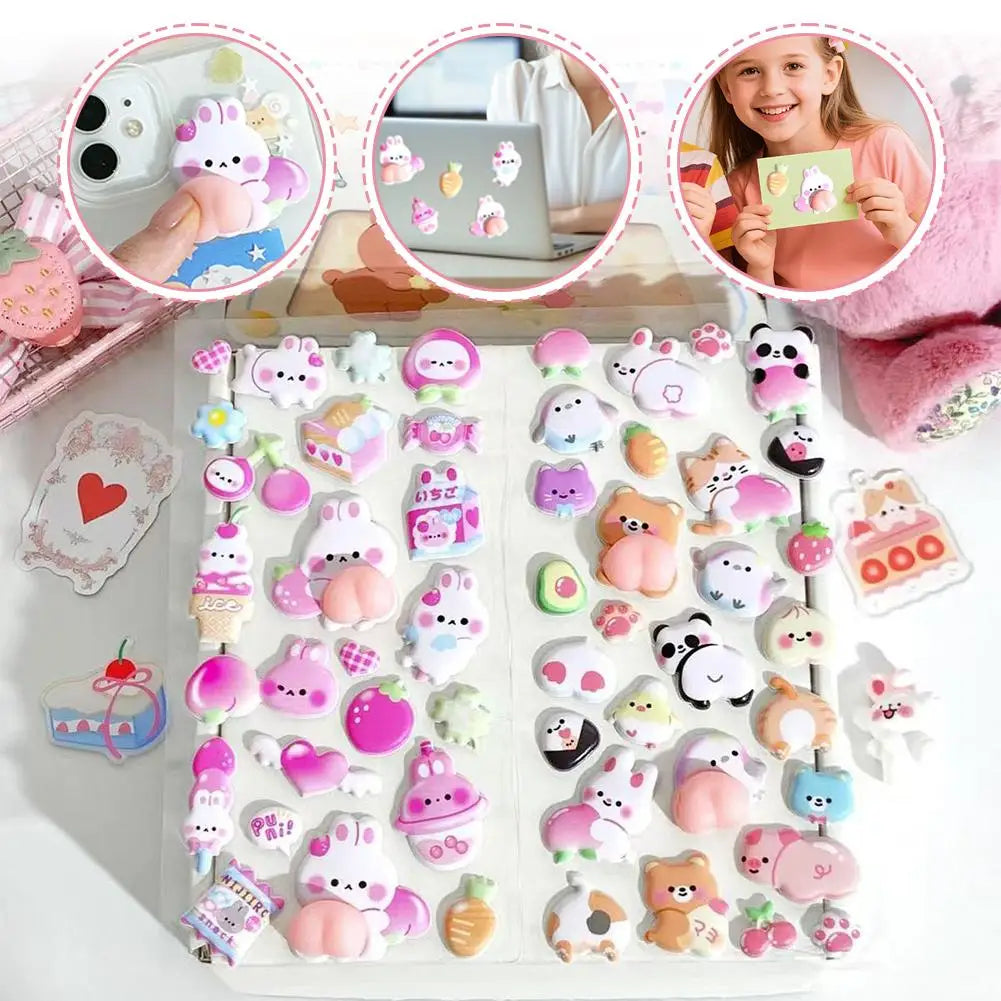 3D Soft Cute Cartoon Animal Butt Sticker - Pinch Music Decompression DIY Mobile Phone Decoration Kids Funny Adhesive Accessory Peaceful Pleasures Health and Wellness