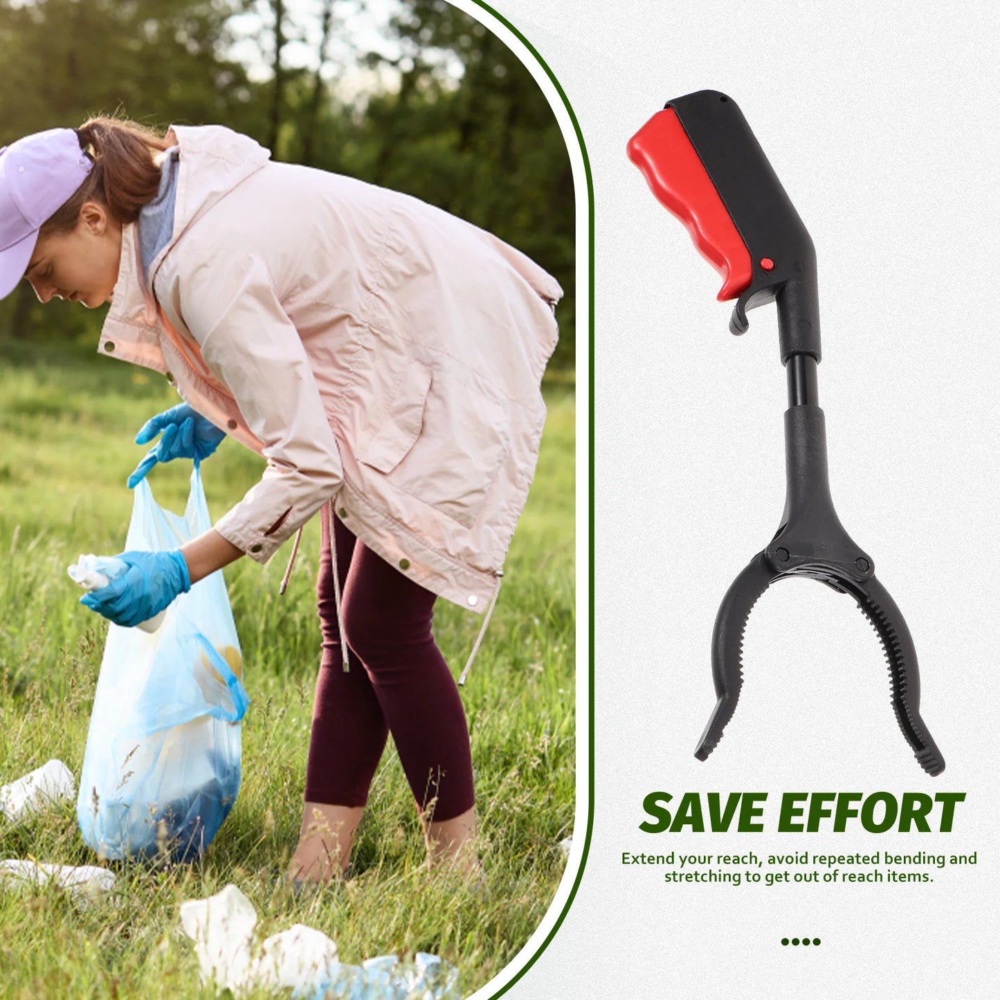 Bending-free Trash Clip Drying Rack Pickup Sticks Garbage Litter Picker Collector Grabber Clips for Elder Portable Reaching Tool Peaceful Pleasures Health and Wellness