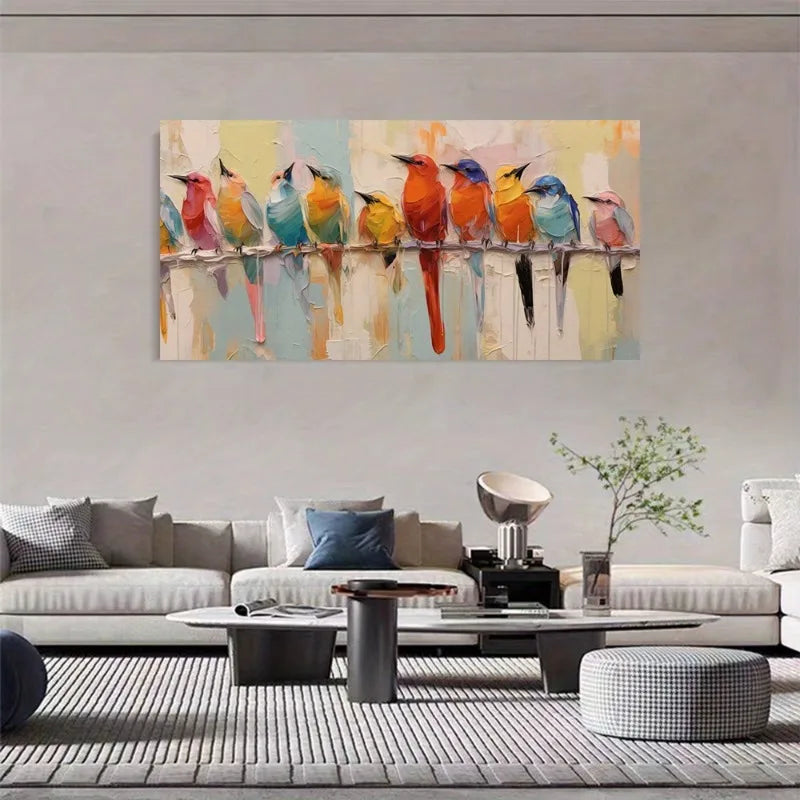 Abstract Colorful Birds Branch Canvas Wall Art | Unframed Print Canvas Wall Art Peaceful Pleasures Health and Wellness