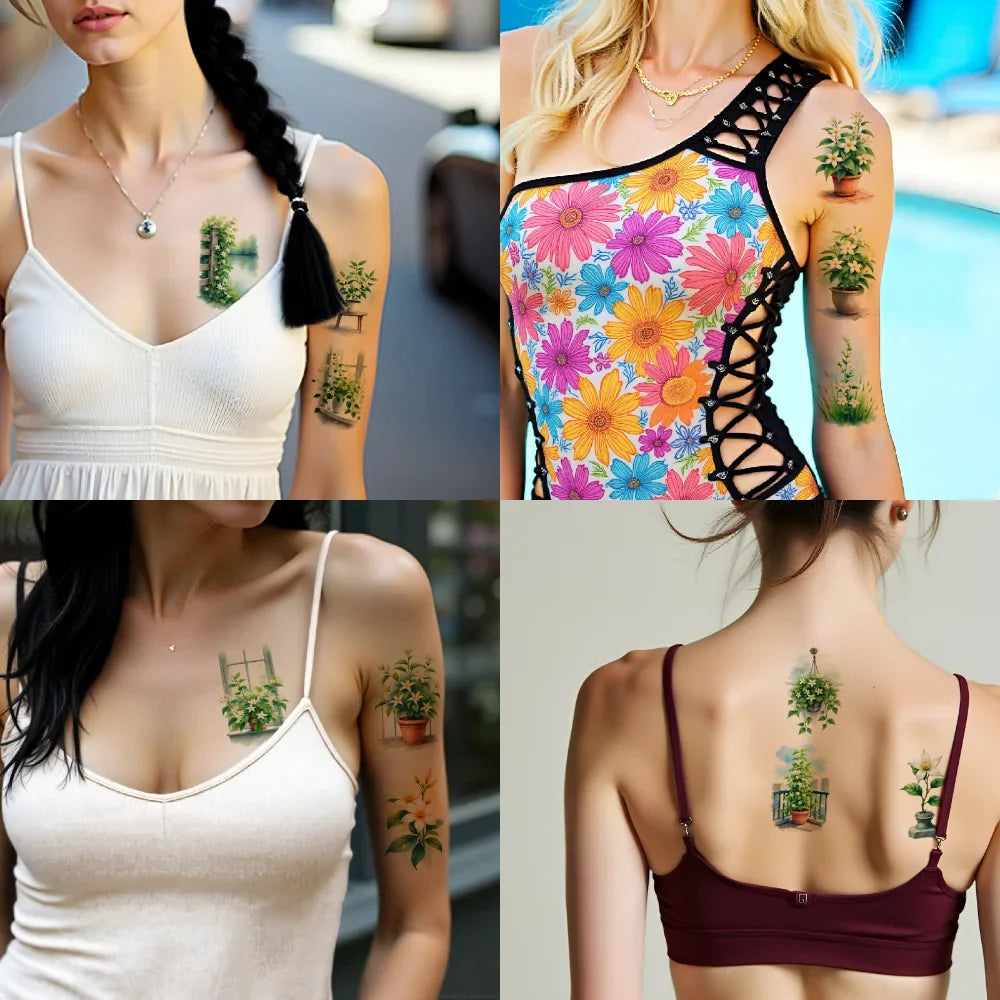 9-Pack Floral Temporary Tattoos – Waterproof Body Stickers