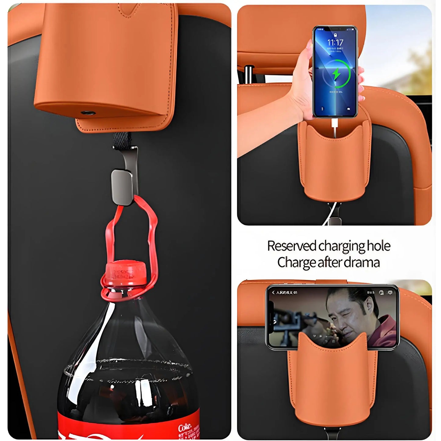 Car Seat Back Hook – Cup Holder, Phone & Bag Organizer