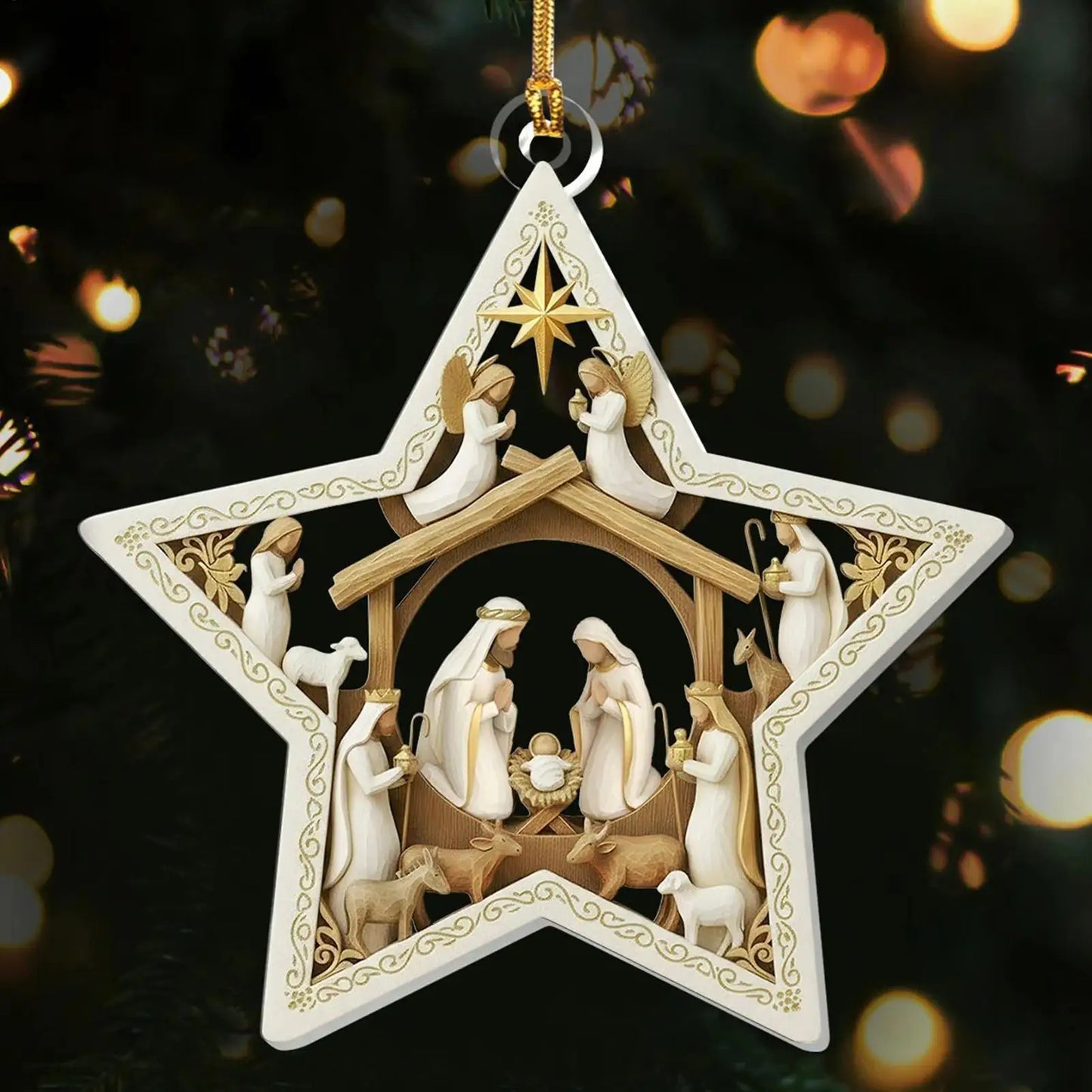 2D Acrylic Nativity Christmas Ornament | Birth of Jesus Pendant