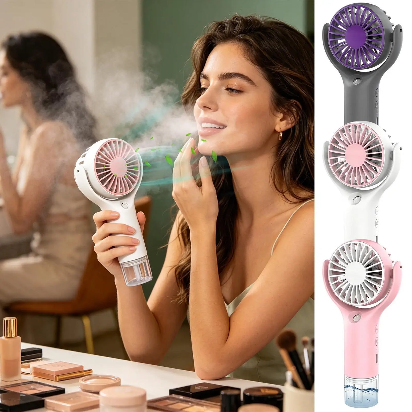 Portable Handheld Mist Fan – USB Rechargeable, 3-Speed