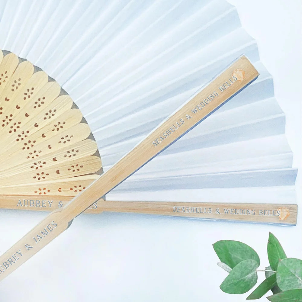 Personalized Seashell Folding Fan – Beach Wedding & Bachelorette Favor