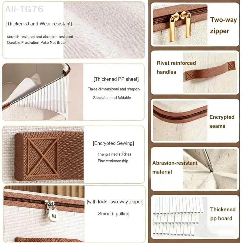 Foldable Zippered Clothes Storage Box | Cotton Linen Organizer
