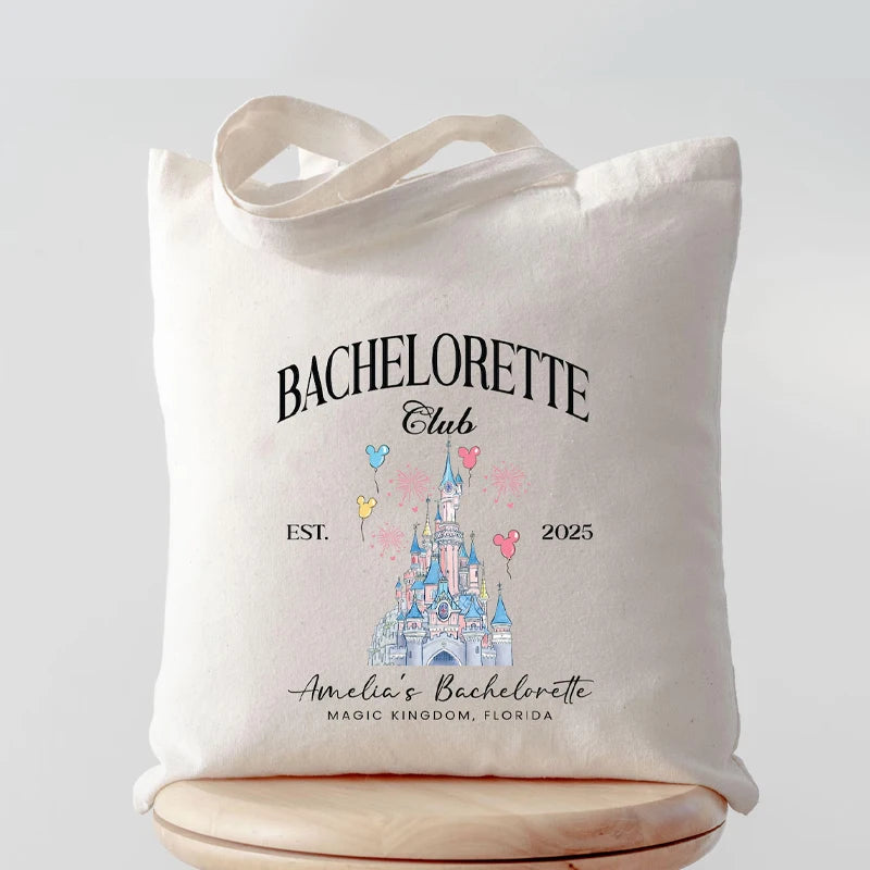 Personalized Magic Kingdom Castle Bachelorette Club Canvas Tote Bag Custom Wedding Party Decoration Gift Bride Shopping Handbag Peaceful Pleasures Health and Wellness