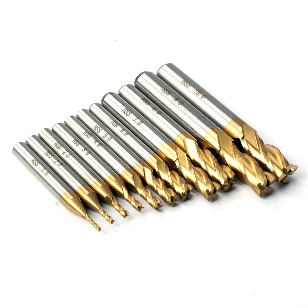 4-Flute HSS End Mill Set | TiN Coated CNC Milling Cutters 1.5–10mm Peaceful Pleasures Health and Wellness