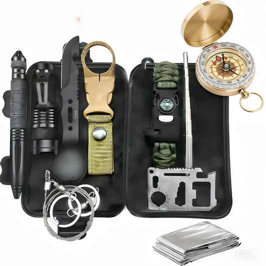 (No flint) Outdoor Adventure Survival Kit SOS Emergency First Aid Kit Camping Equipments Self-defense EDC Box Peaceful Pleasures Health and Wellness black