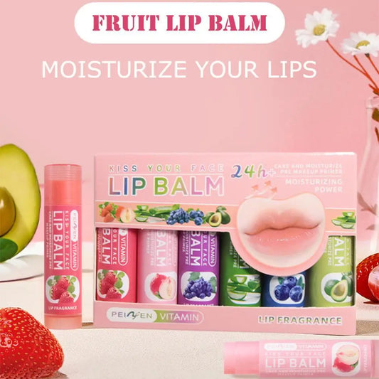 Natural Fruit Color-Changing Lip Balm Set – 6 Colors Moisturizing Lip Tint & Nourishing Glossy Lipstick Peaceful Pleasures Health and Wellness