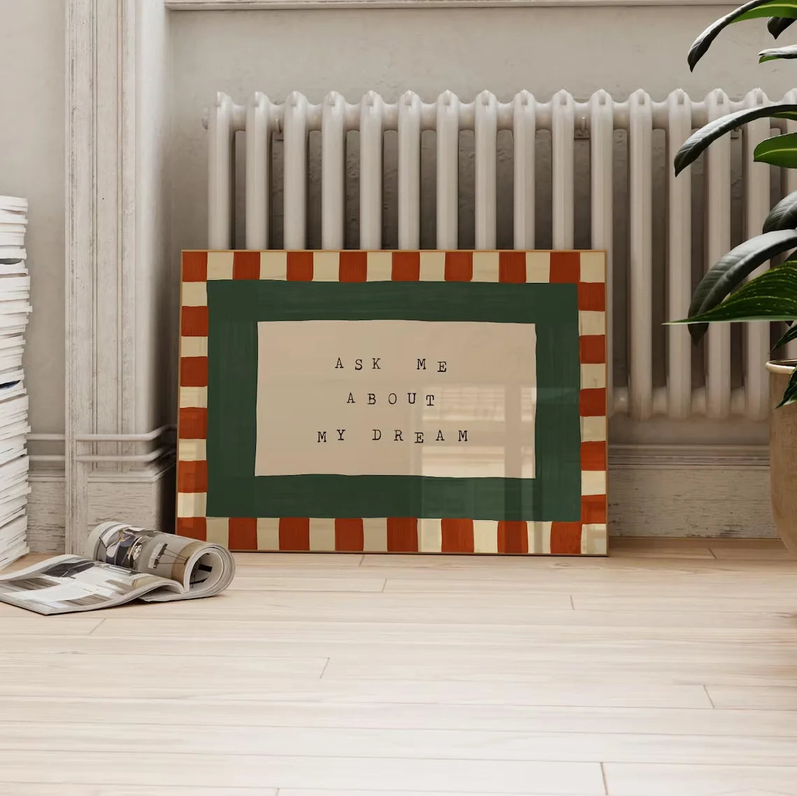 Retro Checkered Bedroom Canvas Wall Art | Mid-Century Print