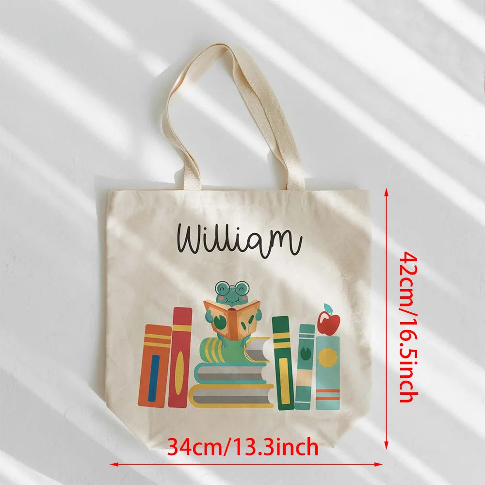 Custom Frog Canvas Tote Bag | Kids Library & Book Bag Gift
