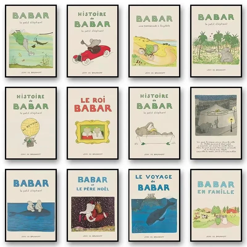 Vintage Babar Elephant Canvas Wall Art | Kids Nursery Poster