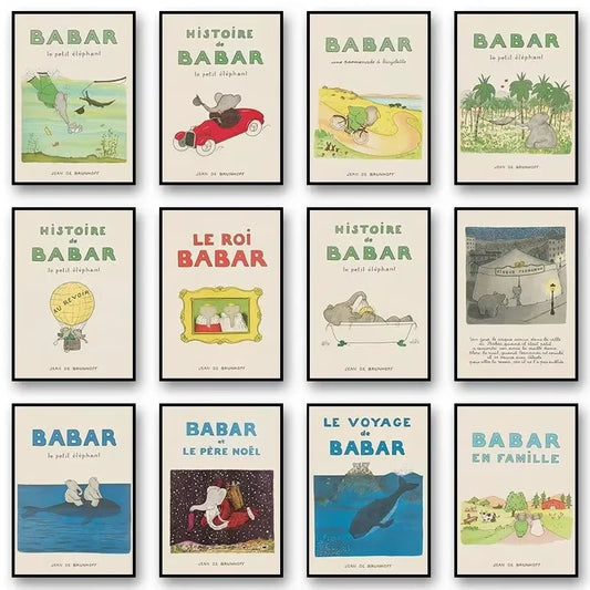 Vintage Babar Elephant Canvas Wall Art | Kids Nursery Poster Kids Canvas Wall Art Peaceful Pleasures Health and Wellness