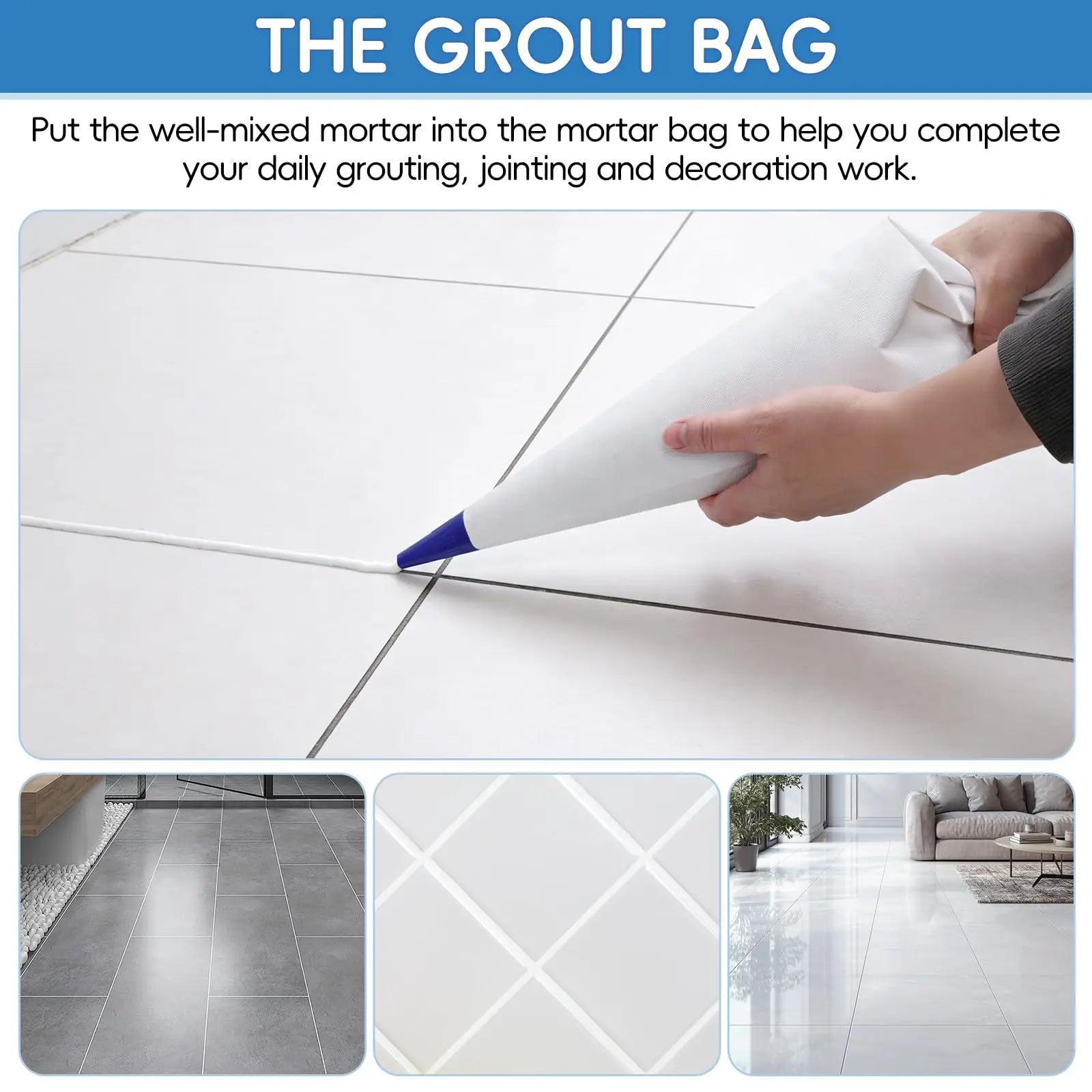 Reusable Mortar Grout Bag Set 3PCS Heavy-Duty Tile Masonry, with Jointer & Pointers, Blue Tip for Easy DIY Installation Grouting Peaceful Pleasures Health and Wellness