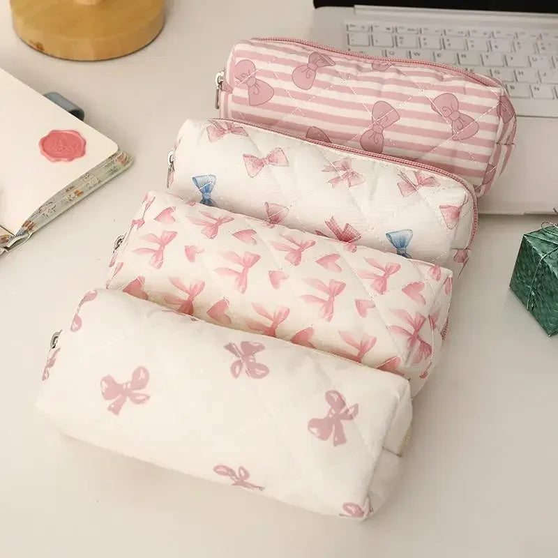 Cute Bow Floral Cherry Pencil Case – Large Capacity Pen Bag