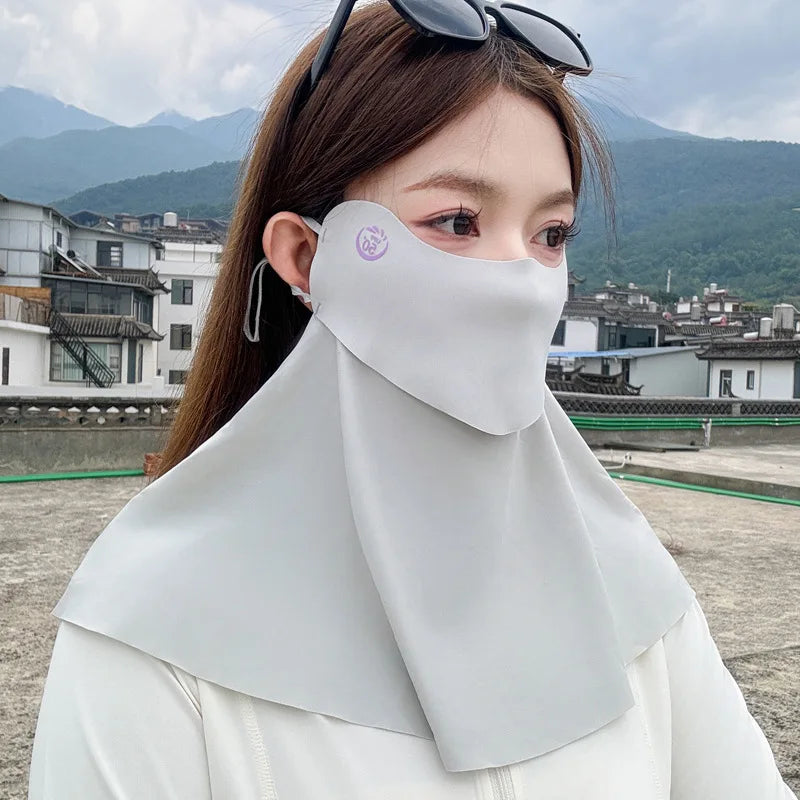 Summer Ice Silk Sun Protection Mask for Women UPF50+ Anti-UV Balaclava Scarf Outdoor Cycling Hiking 360° Face Neck Cover Peaceful Pleasures Health and Wellness light gray