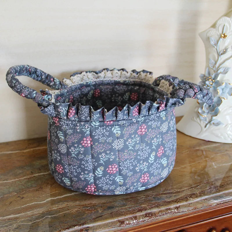 Korean Pastoral Fabric Storage Basket Sundries Toy Cosmetic Storage Box Cute Floral Underwear Organizer Furniture Decoration Peaceful Pleasures Health and Wellness A