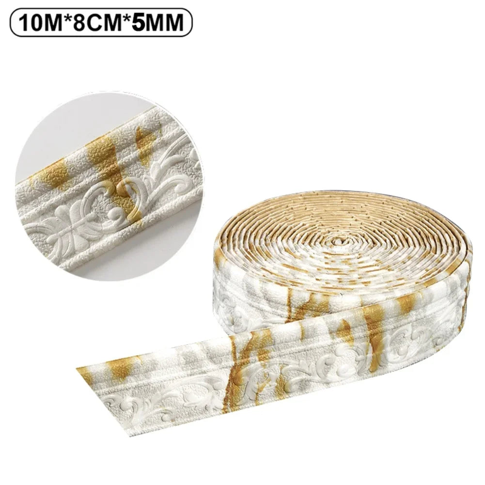 3D Self-adhesive Trim Decor 10mx8cmx5mm Wall Border Strip Waterproof
