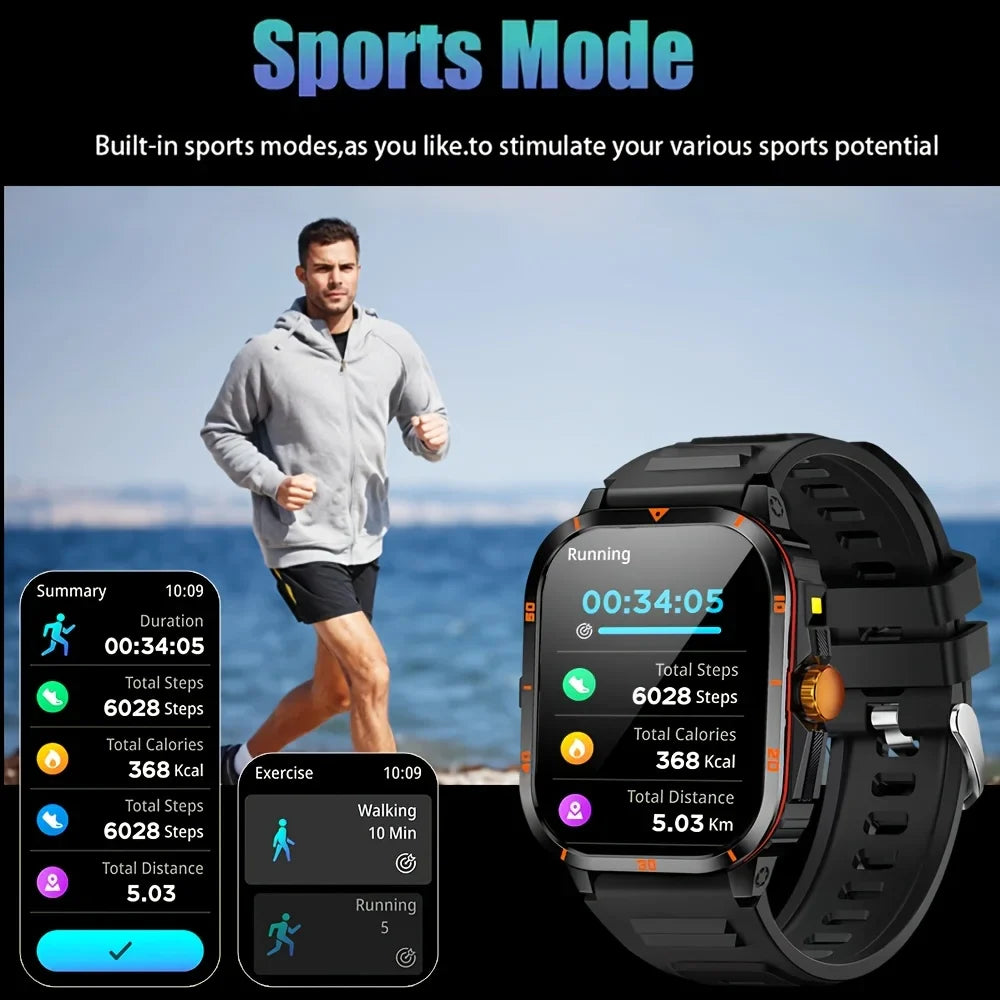 ERUN Men's Sports Smartwatch – LED Flashlight, Call & SMS
