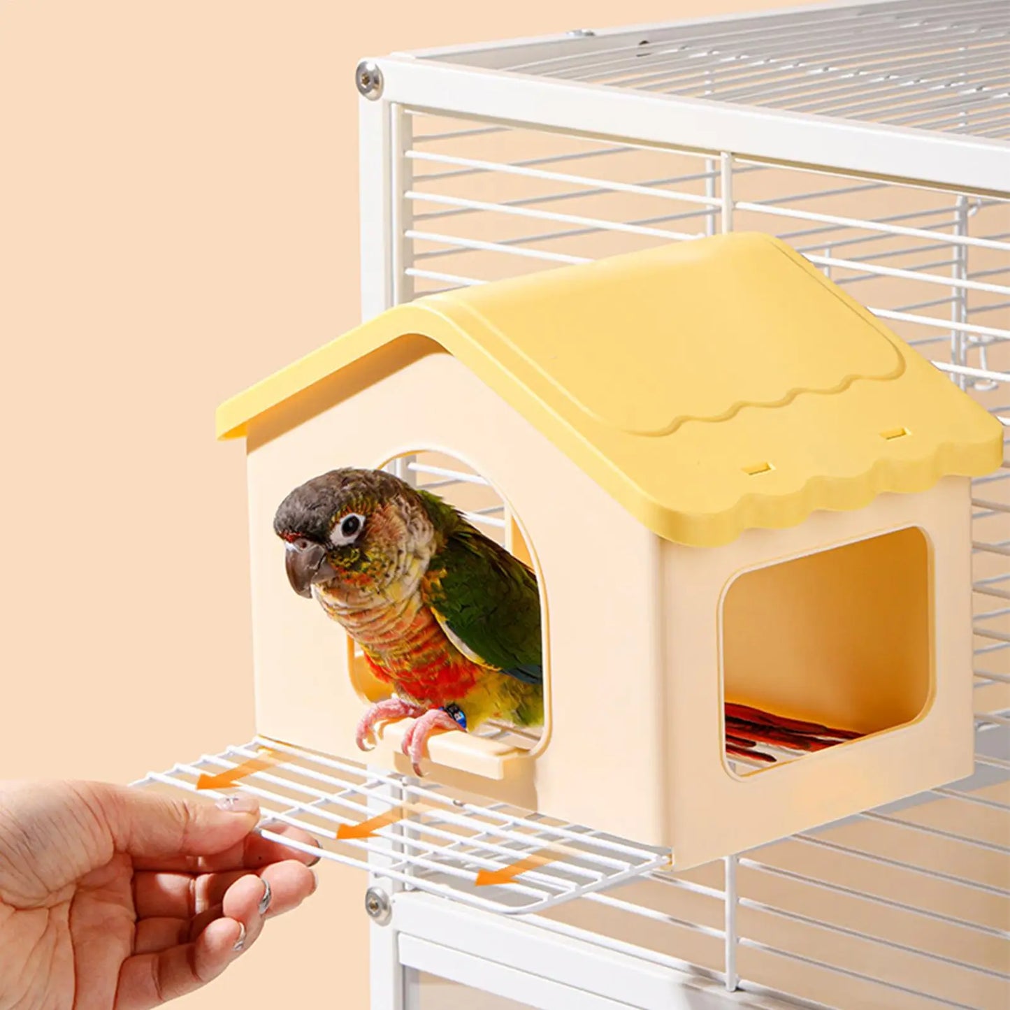 Retractable Bird Nest House for Cage | 3-Sided Opening + Pad