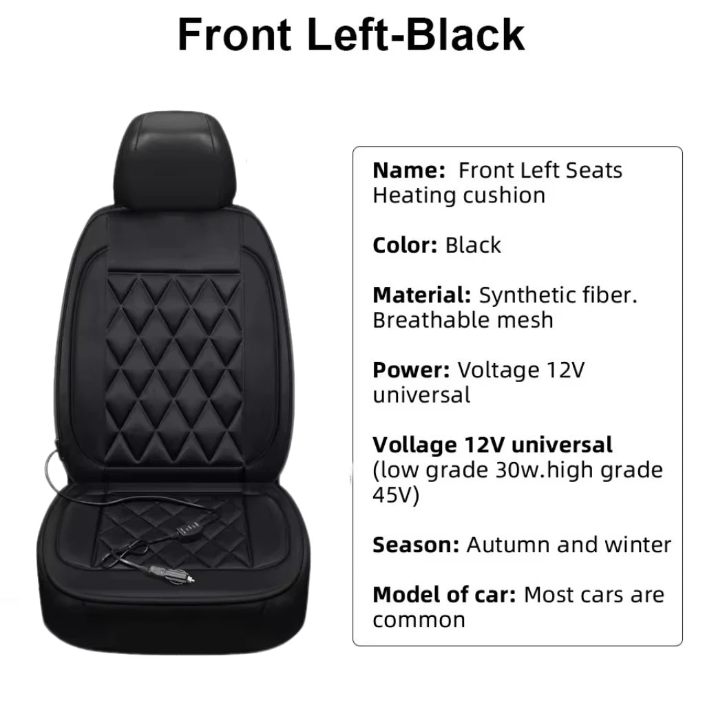 12V Cigarette Lighter Plug-in Car Heated Seat Cushion Integrated Electric Heating Backrest & Lumbar Support for Winter Warmth Peaceful Pleasures Health and Wellness Left-Black