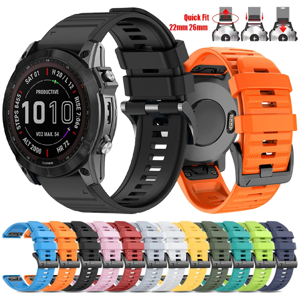 QuickFit 22mm 26mm Silicone Band for Garmin Fenix 7X 6X Forerunner