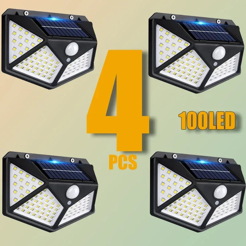 100LED Solar Wall Light PIR Motion Sensor – IP65 Outdoor 270°