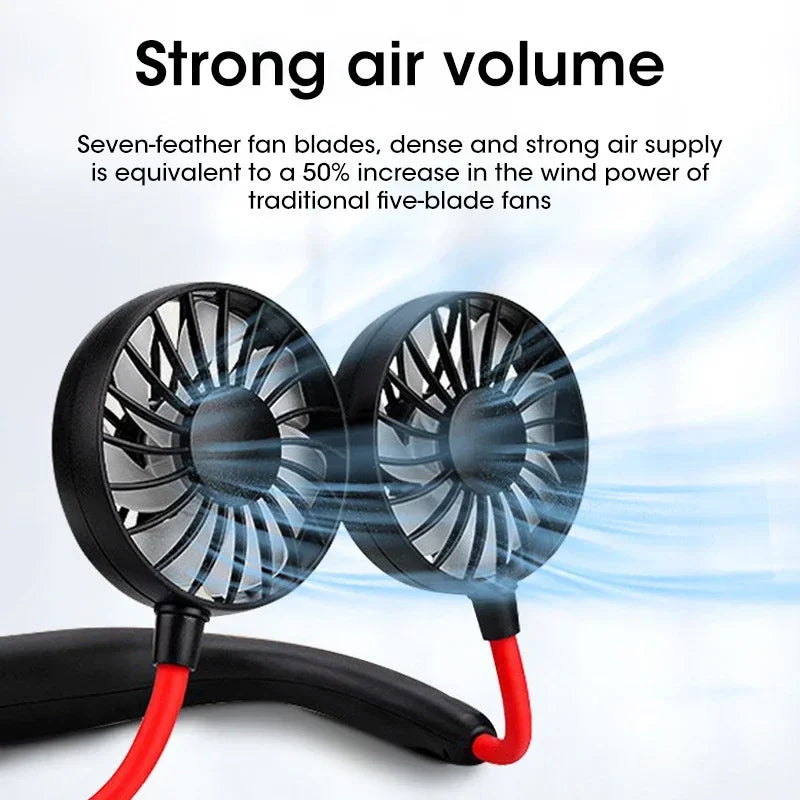 Portable Mini USB Rechargeable Fan Cute Neck Hung Fan for Indoor and Outdoor Use Hot Item with Electric Power Source Peaceful Pleasures Health and Wellness