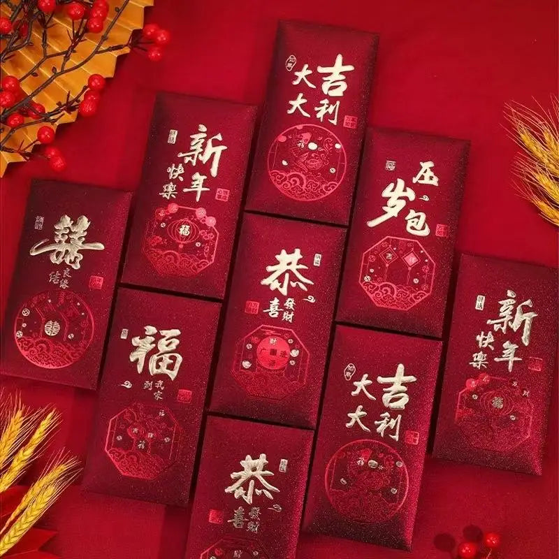 10-Pack Chinese New Year Snake Red Envelopes – Matte Gold