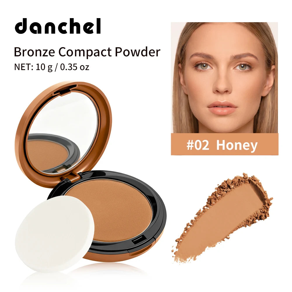 Bronze Compact Powder Long-Lasting Smooth Matte Bronze Finish Natural Brightening Conceal Flaw Even Skin Tone Powder With Mirror Peaceful Pleasures Health and Wellness Honey