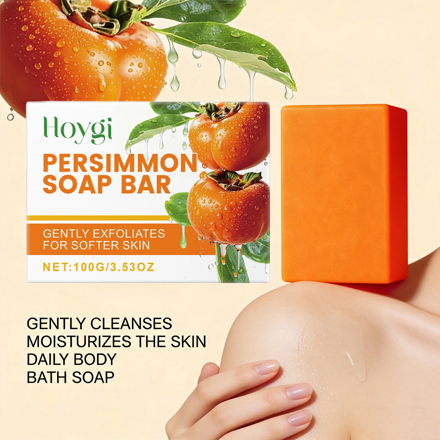 Persimmon Soap Bar Gentle Cleansing Skin Purifying and Deodorizing Soap for Fresh Skin Nourishes and Moisturizes Bath Soap 100g Peaceful Pleasures Health and Wellness