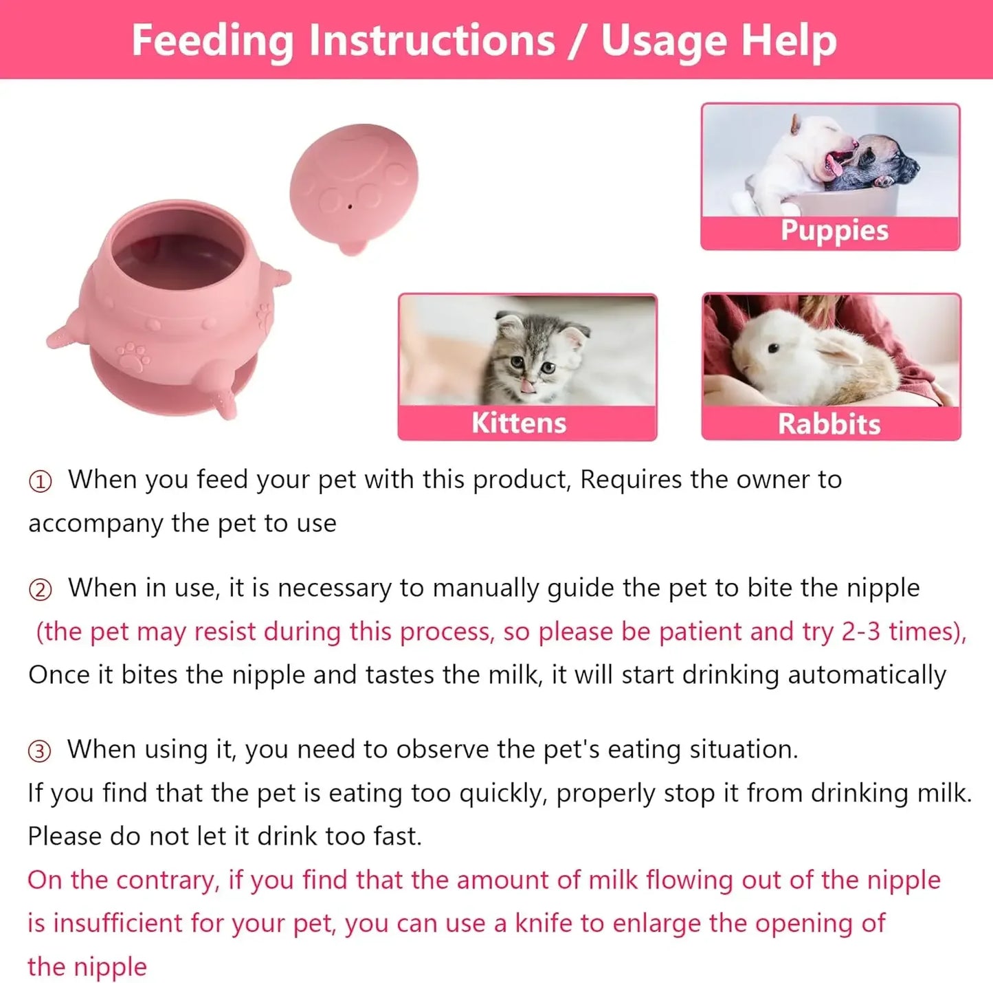 Newborn Puppy & Kitten Milk Feeder Bowl | 4-Nipple Nursing Set