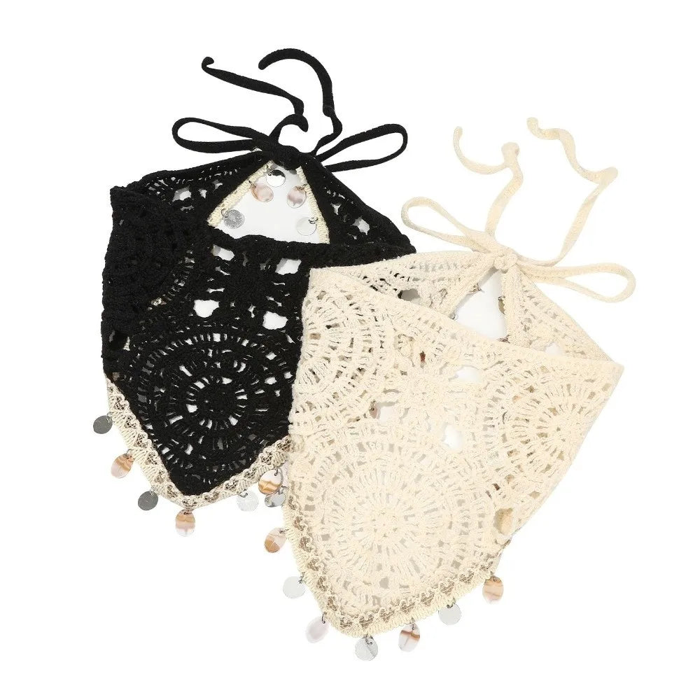 Seashell Tassel Crochet Triangle Headscarf | Boho Head Wrap Crochet Head Wrap Peaceful Pleasures Health and Wellness