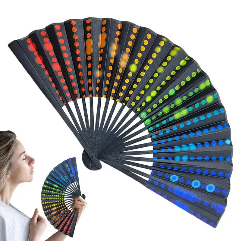 23cm Large Folding Hand Rave Fan Chinease/Japanese Gradient Colorful Reflective Foldable Fan Music Festival Fan Dance Fan Gifts Peaceful Pleasures Health and Wellness