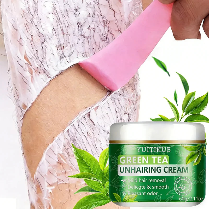 YUITIKUE Green Tea Depilatory Cream – Gentle Hair Removal 60g Hair Removal Cream Peaceful Pleasures Health and Wellness