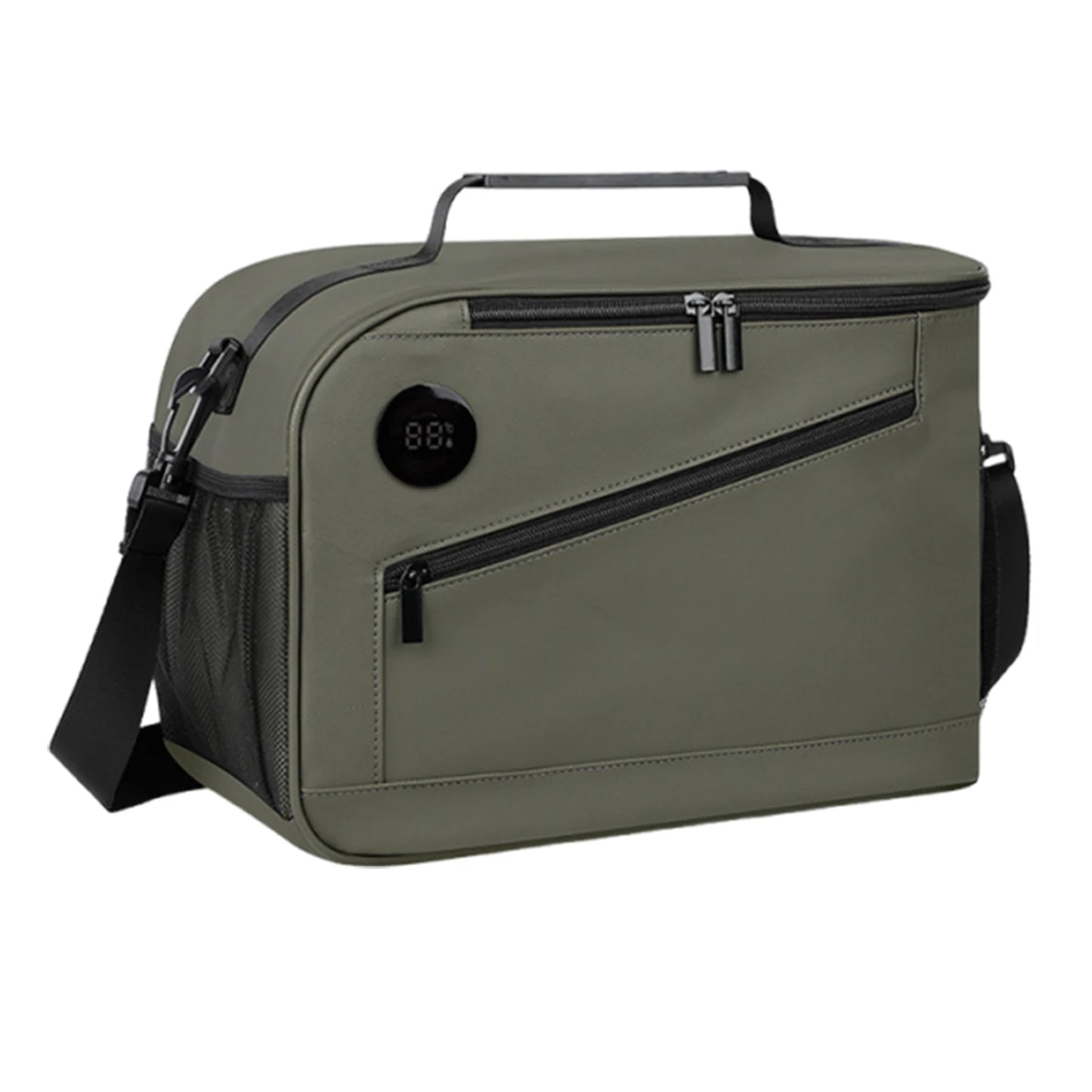 Cooler Bag with Temperature Display Insulated Lunch Bag with Shoulder Strap Lunch Box for Women Men Adult Work Picnics Outings Peaceful Pleasures Health and Wellness Army Green