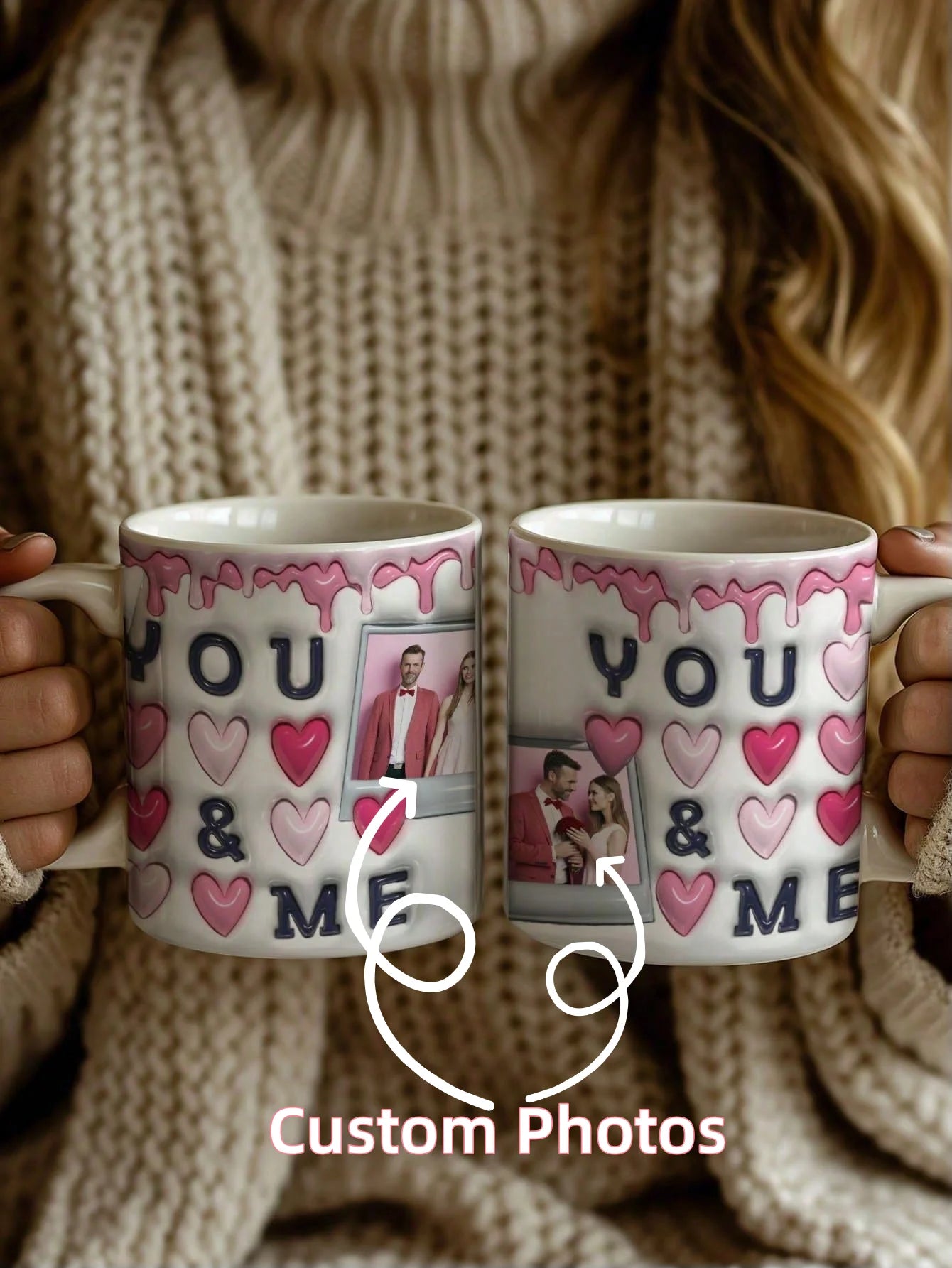 1pc Custom Couple Photo Mug 3D Inflated Effect Personalized Coffee Cup Gift For Him Her Boyfriend Girlfriend Valentine Birthday Peaceful Pleasures Health and Wellness Couple Style 2 11oz